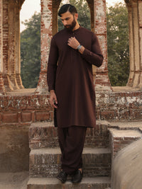 Brown Semi-Formal Kameez Shalwar - AL-KS-3303