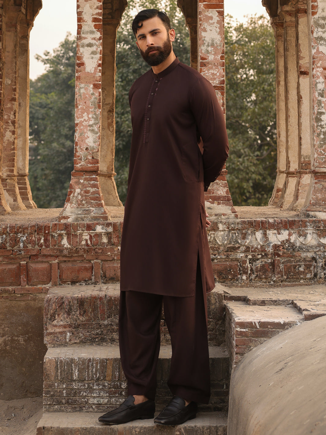 Brown Semi-Formal Kameez Shalwar - AL-KS-3303