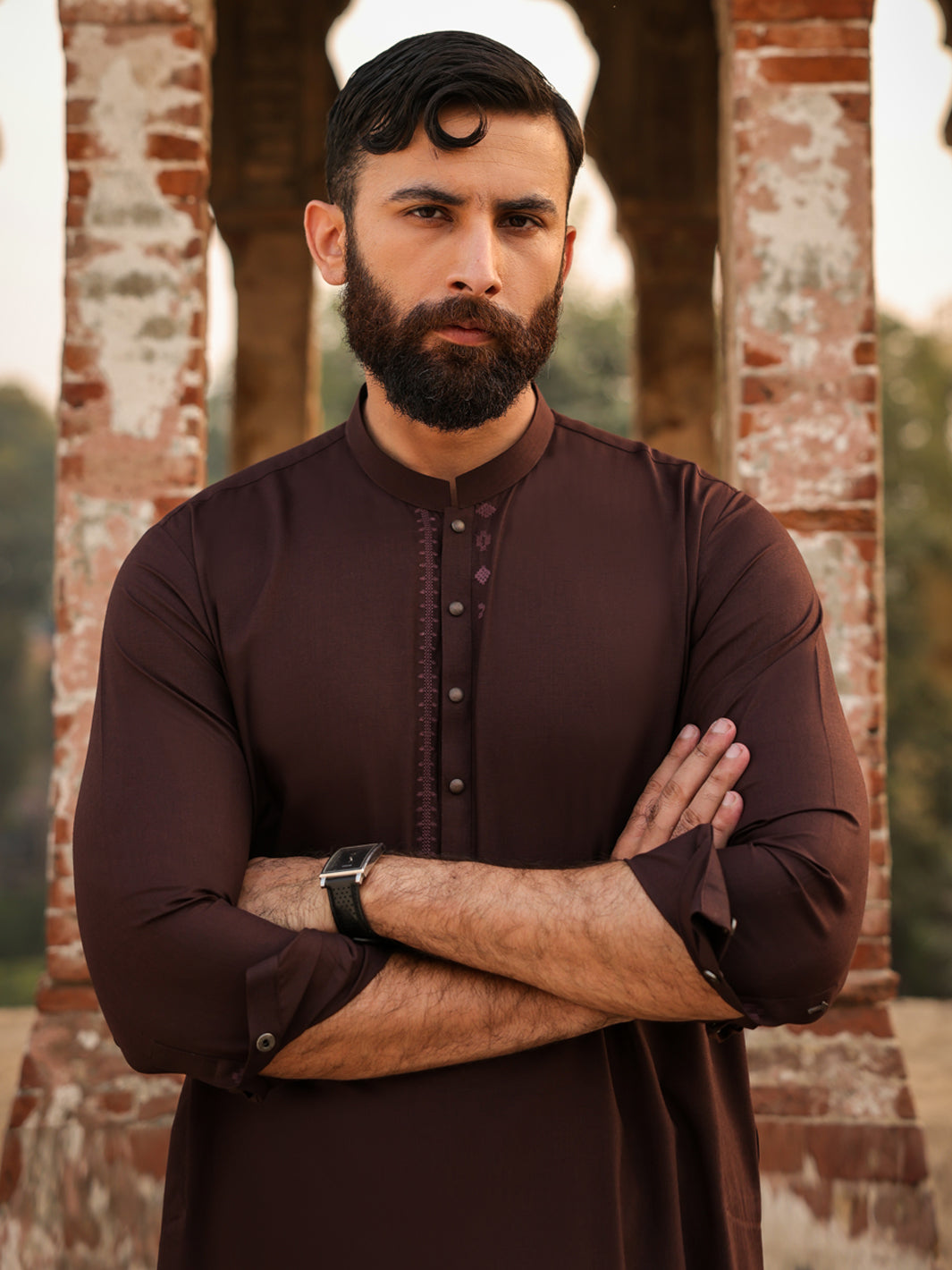 Brown Semi-Formal Kameez Shalwar - AL-KS-3303