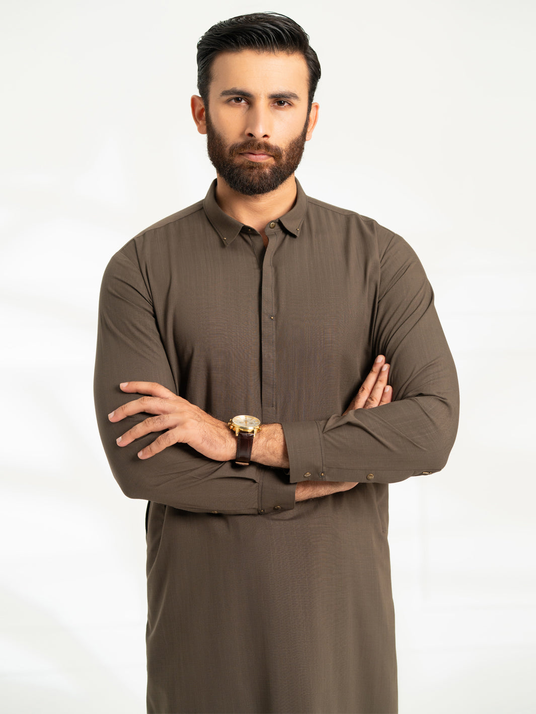 Dark Olive Cut & Sew Kameez Shalwar - AL-KS-3308