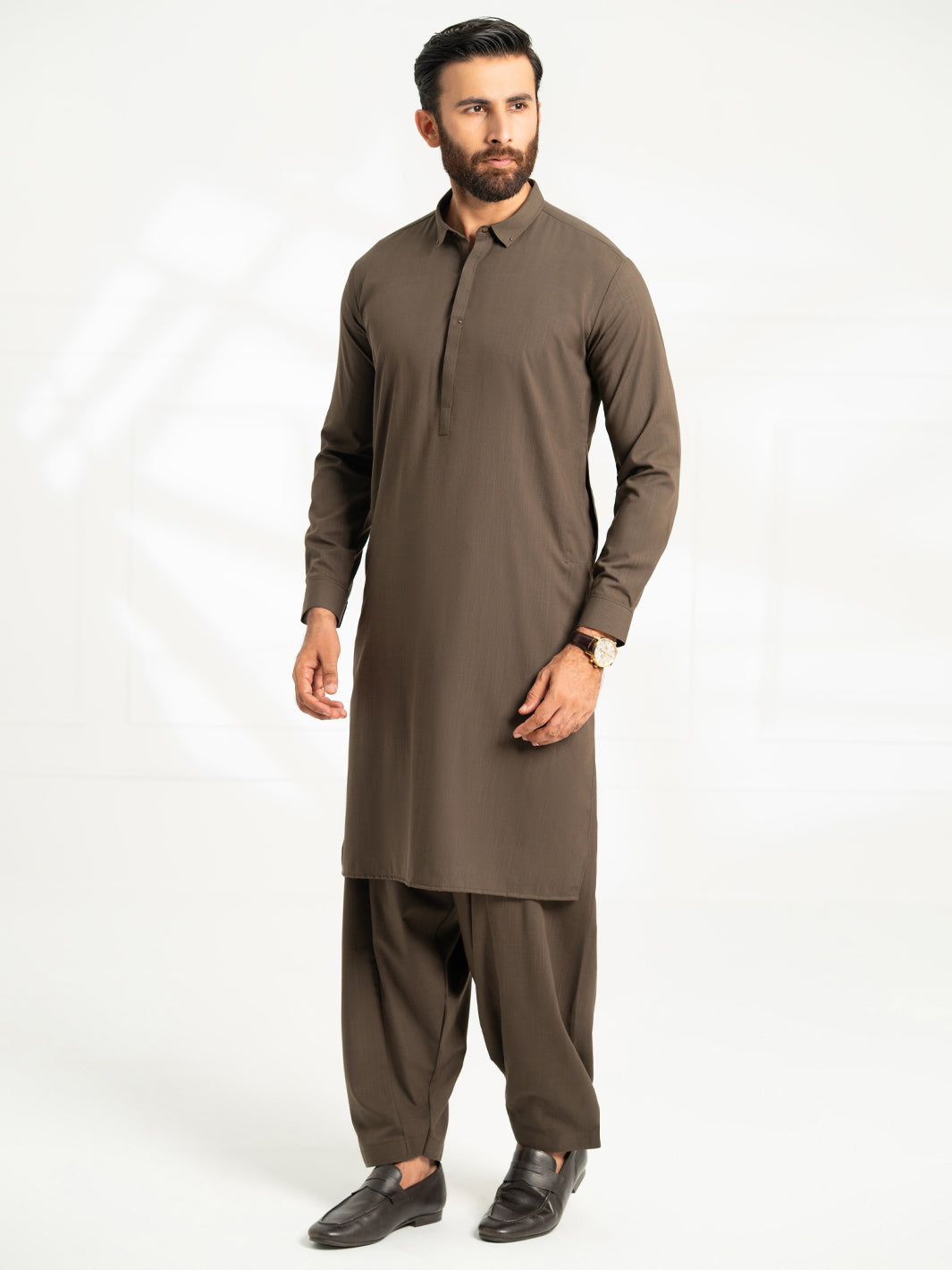 Dark Olive Cut & Sew Kameez Shalwar - AL-KS-3308A