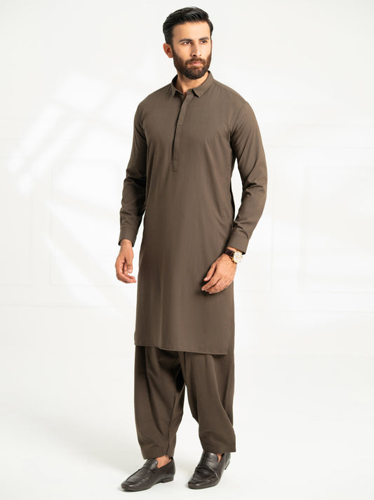 Dark Olive Cut & Sew Kameez Shalwar - AL-KS-3308A