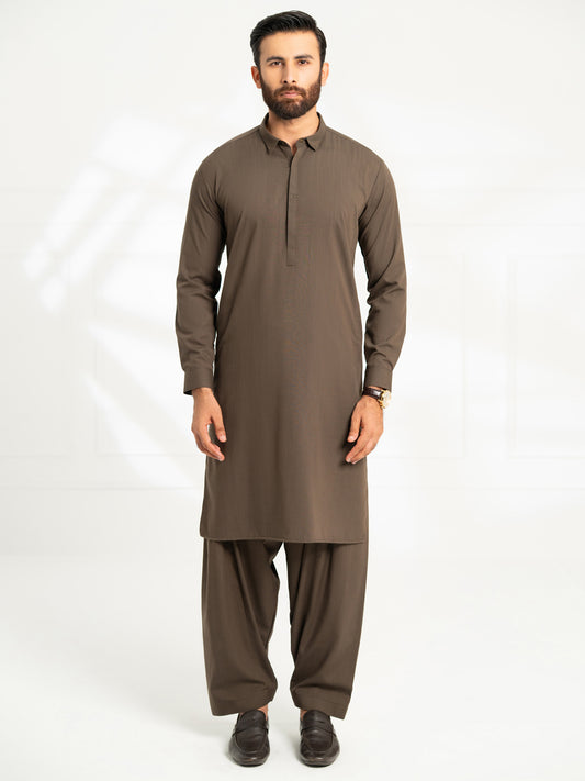 Dark Olive Cut & Sew Kameez Shalwar - AL-KS-3308