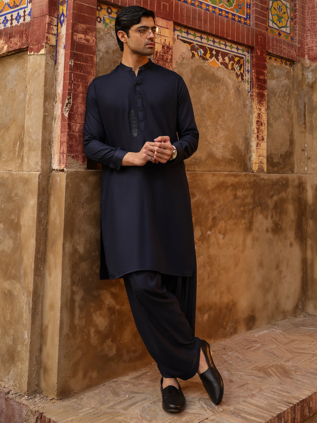 Navy Blue Semi Formal Kameez Shalwar  - Men Kameez Shalwar | ALMIRAH