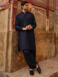 Navy Blue Semi Formal Kameez Shalwar - AL-KS-3316