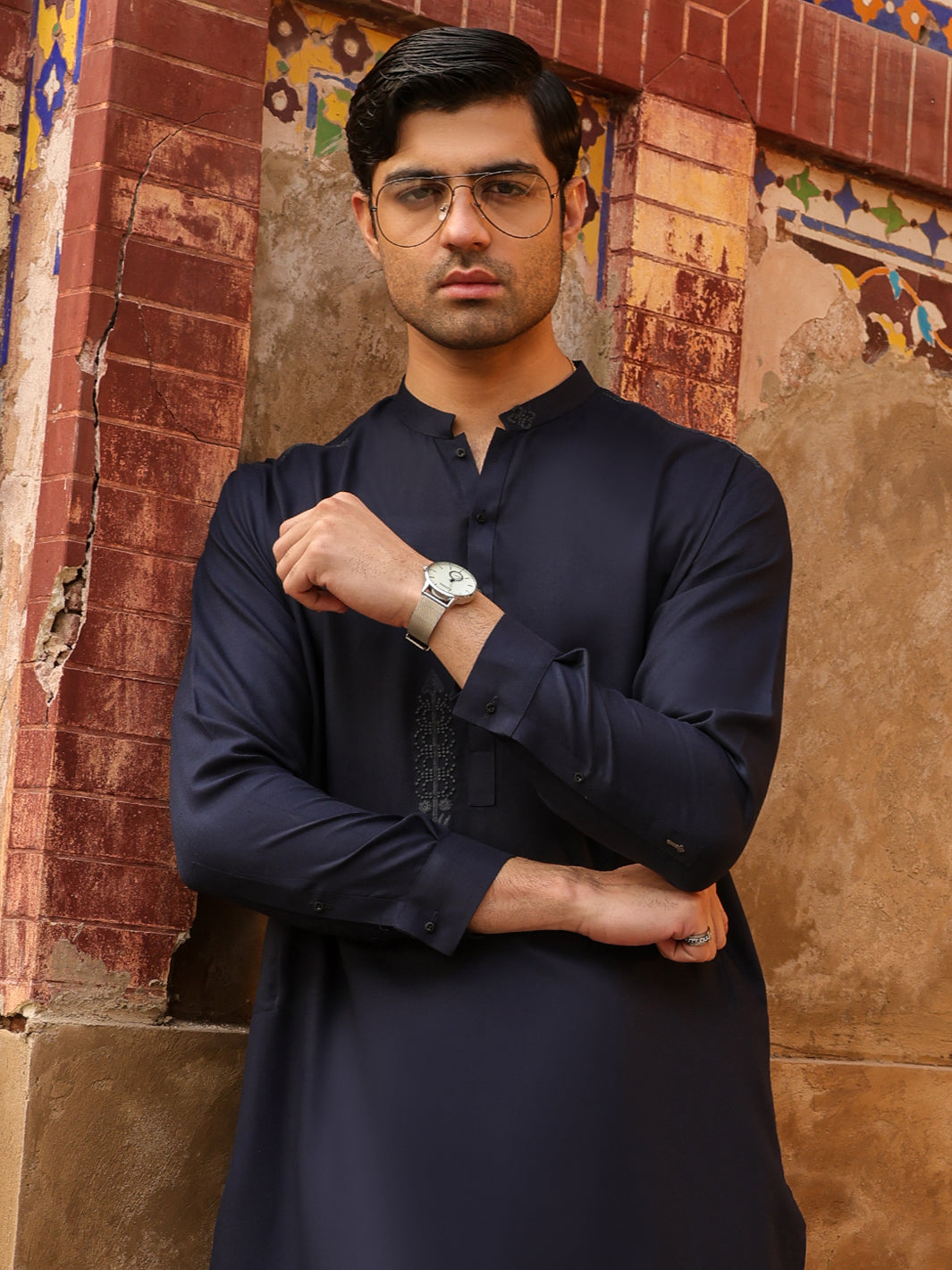 Navy Blue Semi Formal Kameez Shalwar - AL-KS-3316