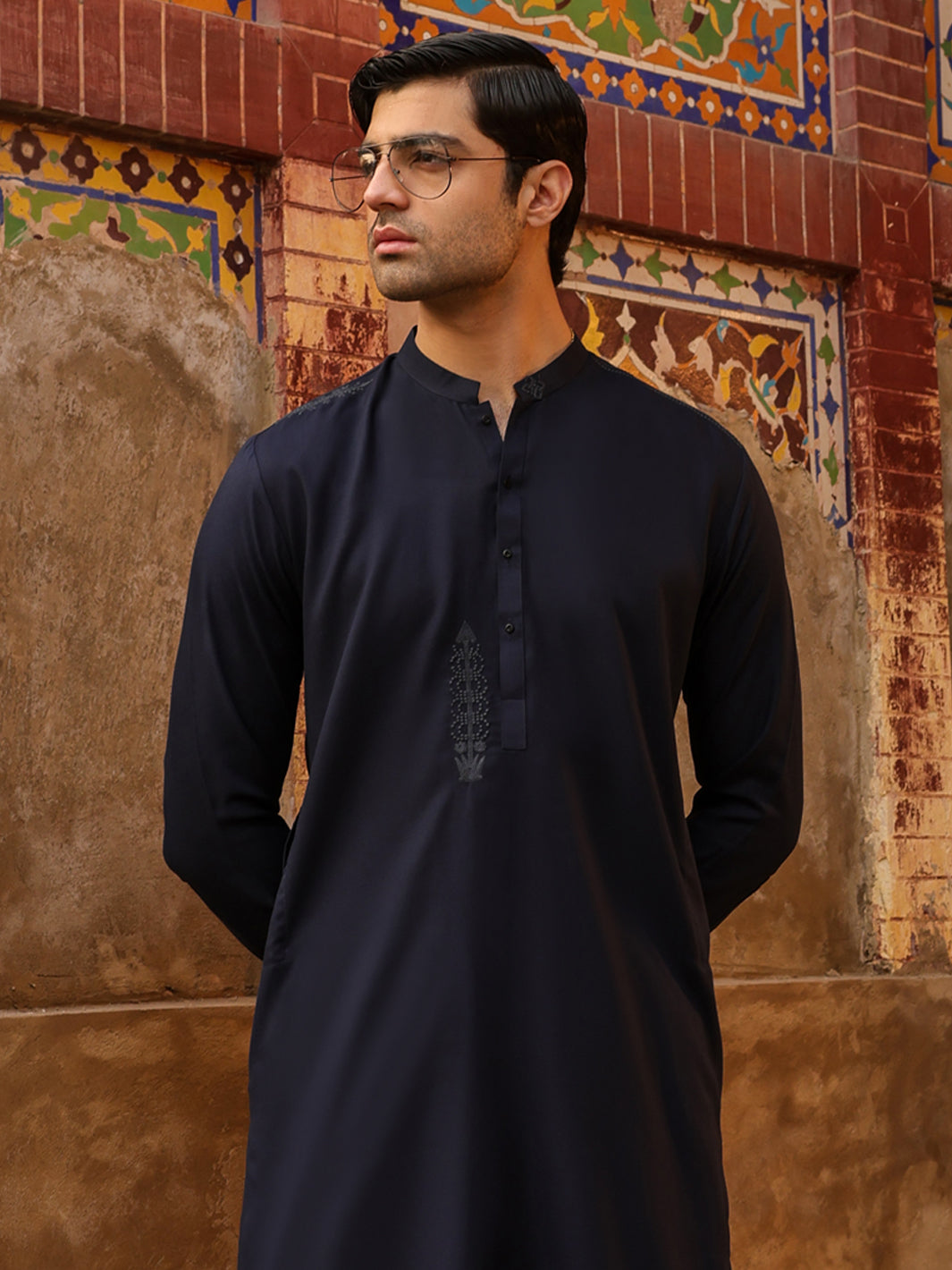 Navy Blue Semi Formal Kameez Shalwar - AL-KS-3316