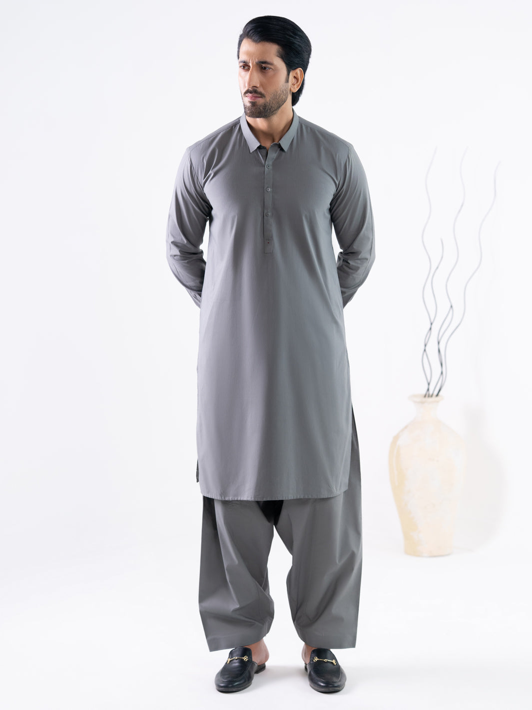 Grey Cotton Cut & Sew Kameez Shalwar - AL-KS-3325