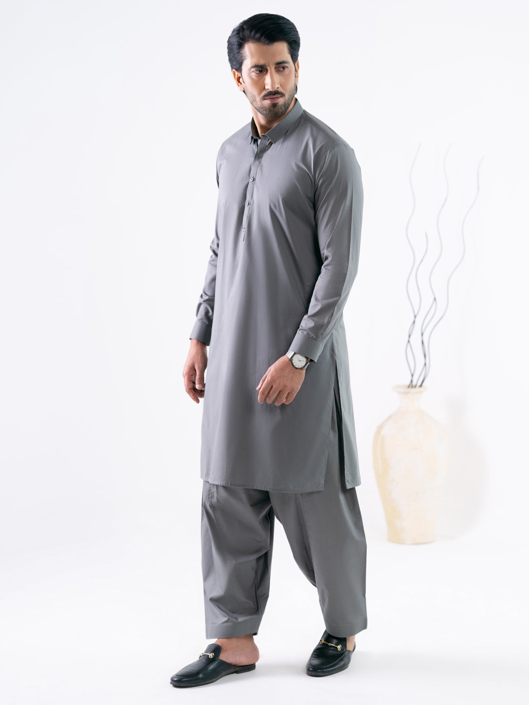 Grey Cotton Cut & Sew Kameez Shalwar - AL-KS-3325