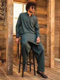 Green Cotton Cut & Sew Kameez Shalwar - AL-KS-3326