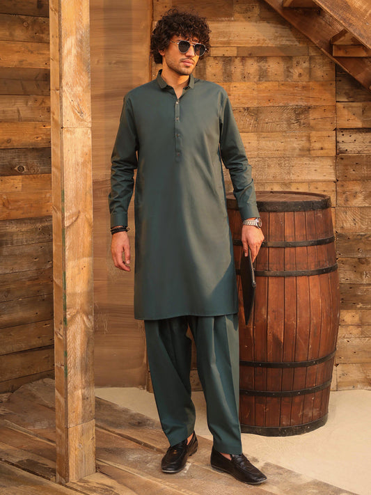 Green Cotton Cut & Sew Kameez Shalwar - AL-KS-3326