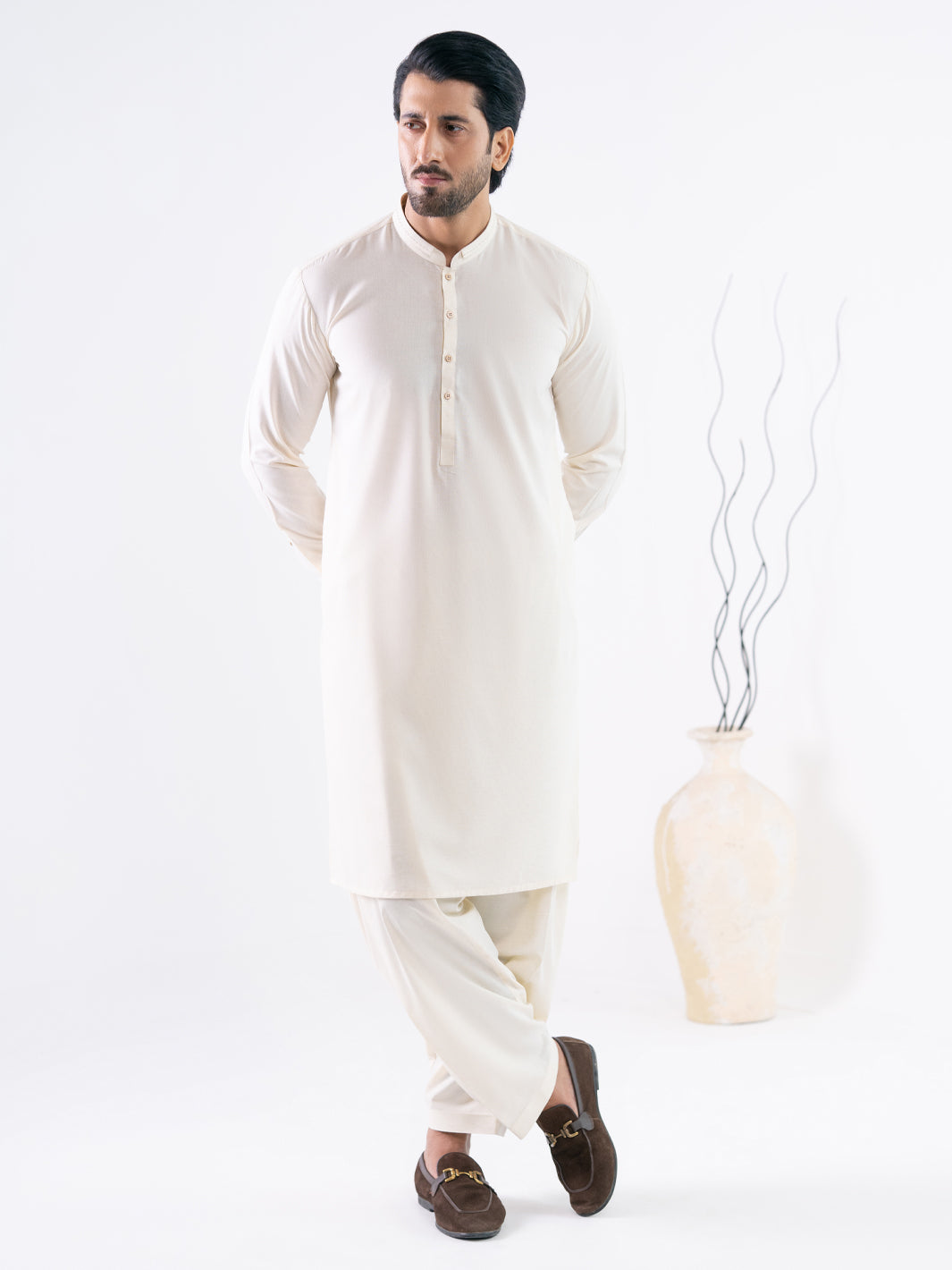 Cream Cut & Sew Kameez Shalwar - AL-KS-3340
