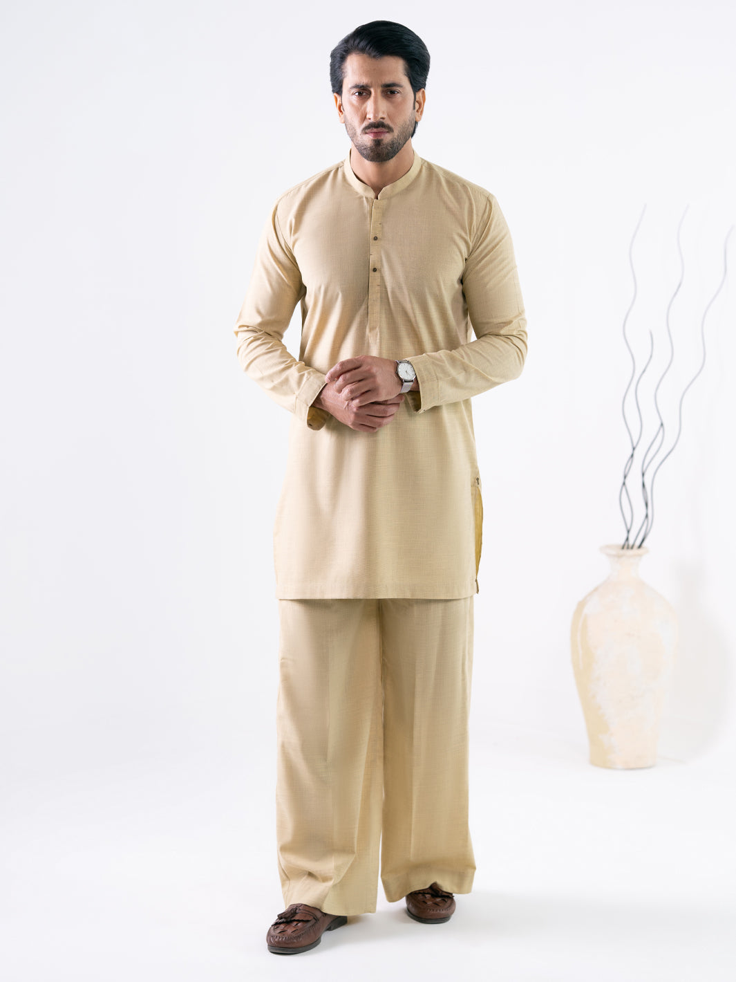 Beige Cut & Sew Kurta Trousers - AL-KT-3319