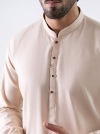 Beige Cotton Cut & Sew Kurta Trousers - AL-KT-3329