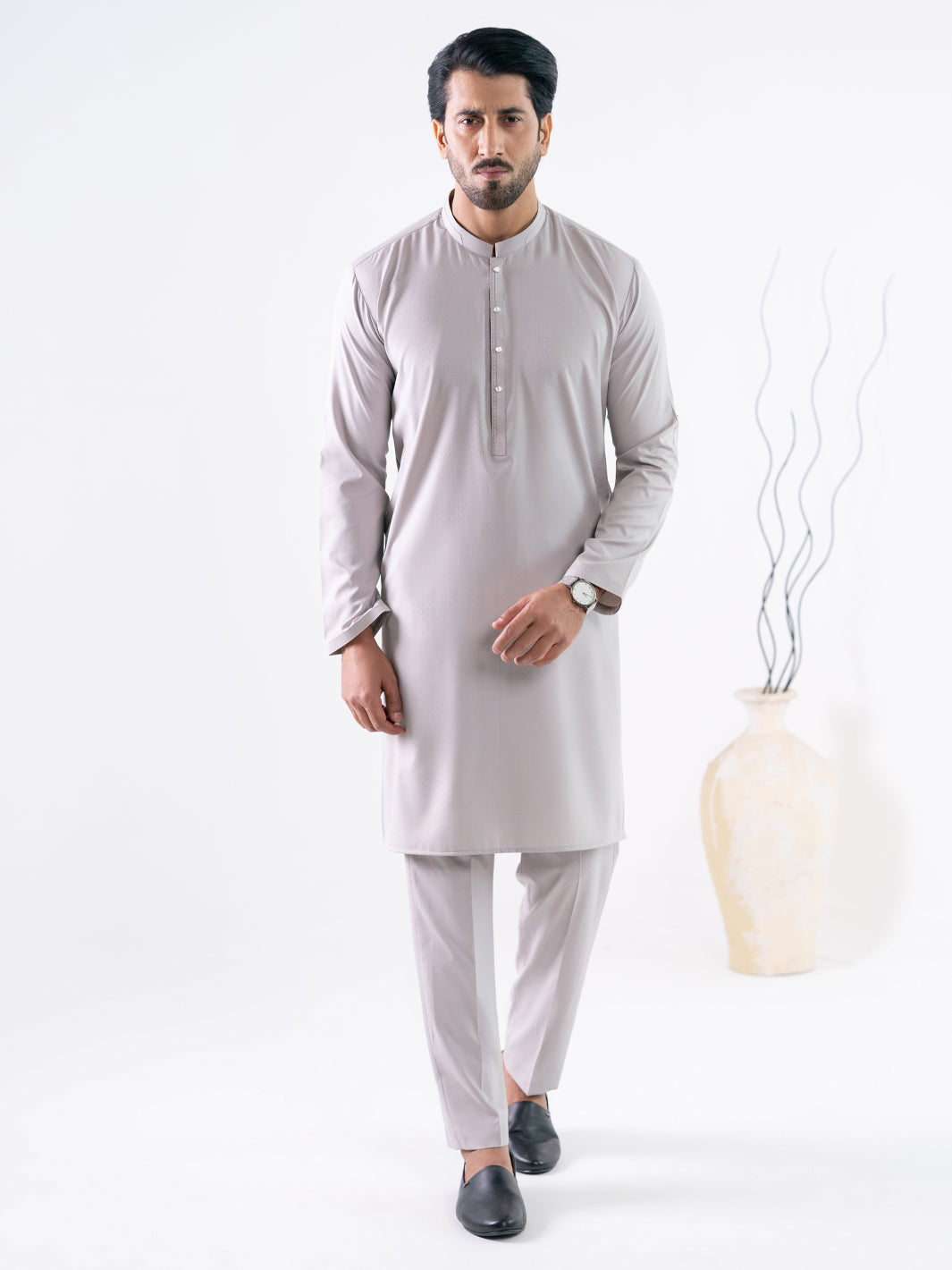 Ash Grey Cut & Sew Kurta Trousers - AL-KT-3338
