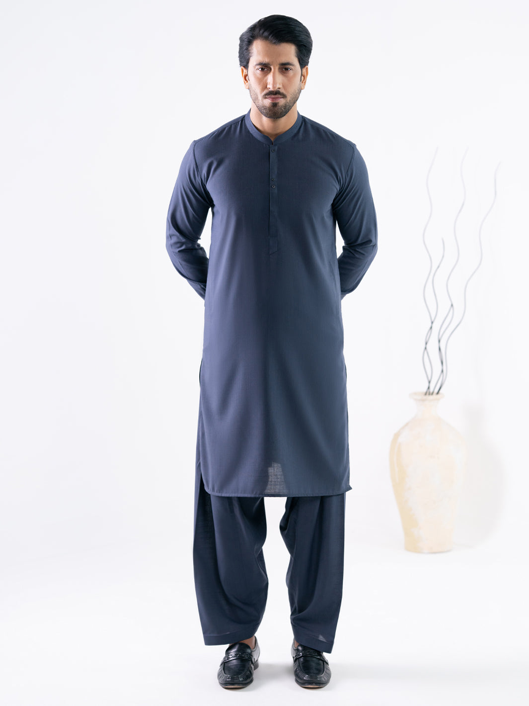 Bluish Grey Cut & Sew Kameez Shalwar - AL-KS-3342