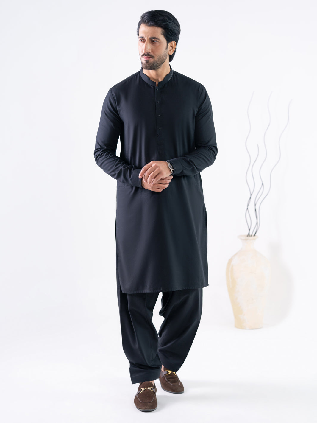 Black Cotton Cut & Sew Kameez Shalwar - AL-KS-3331