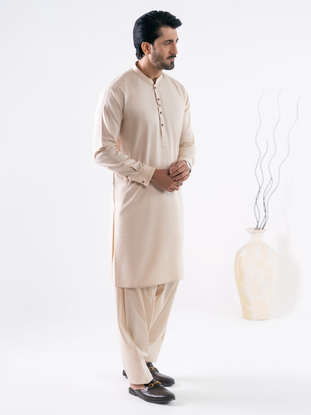 Beige Cotton Cut & Sew Kameez Shalwar - AL-KS-3329