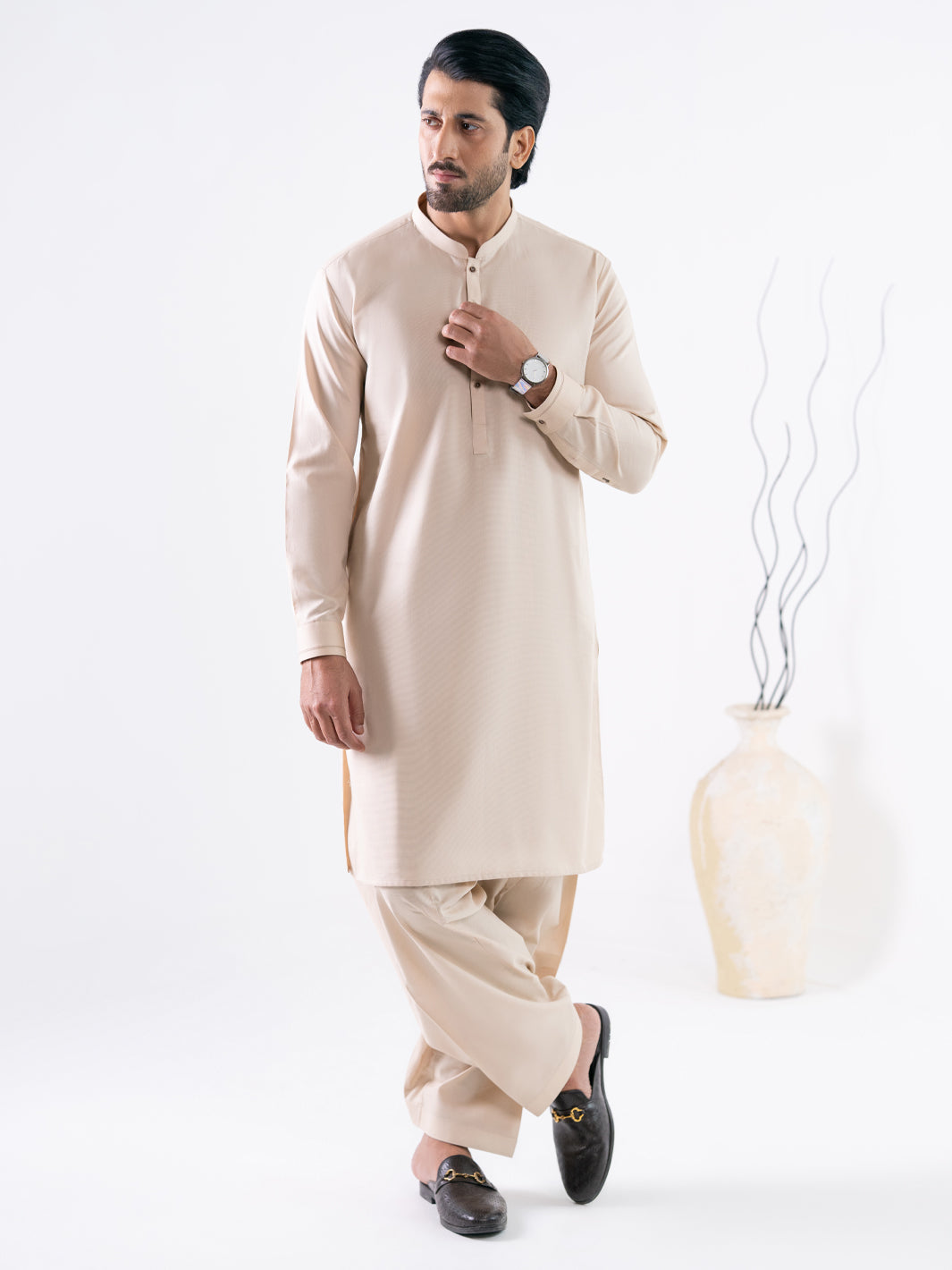 Beige Cotton Cut & Sew Kameez Shalwar - AL-KS-3329