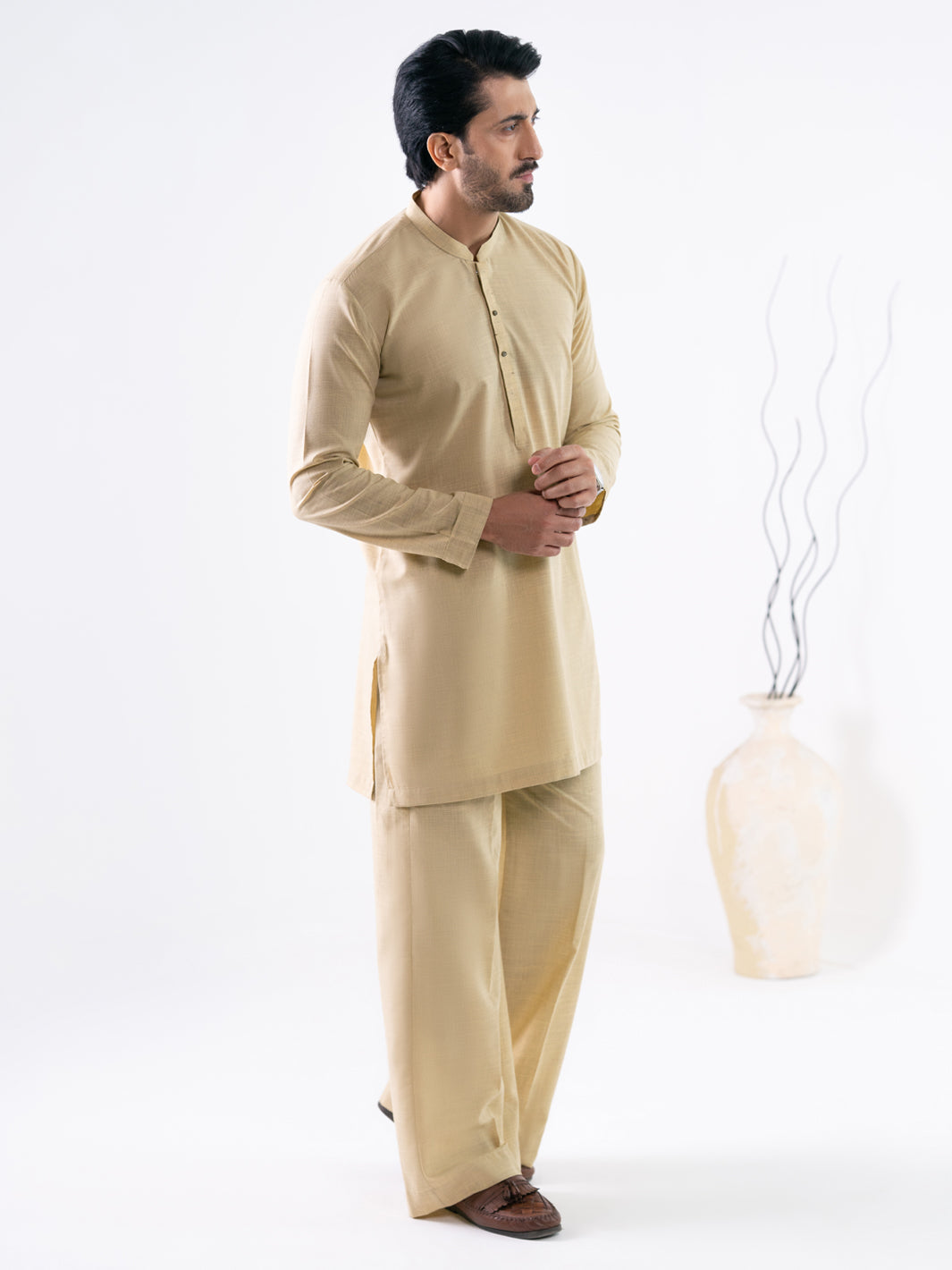 Beige Cut & Sew Kurta Trousers - AL-KT-3319