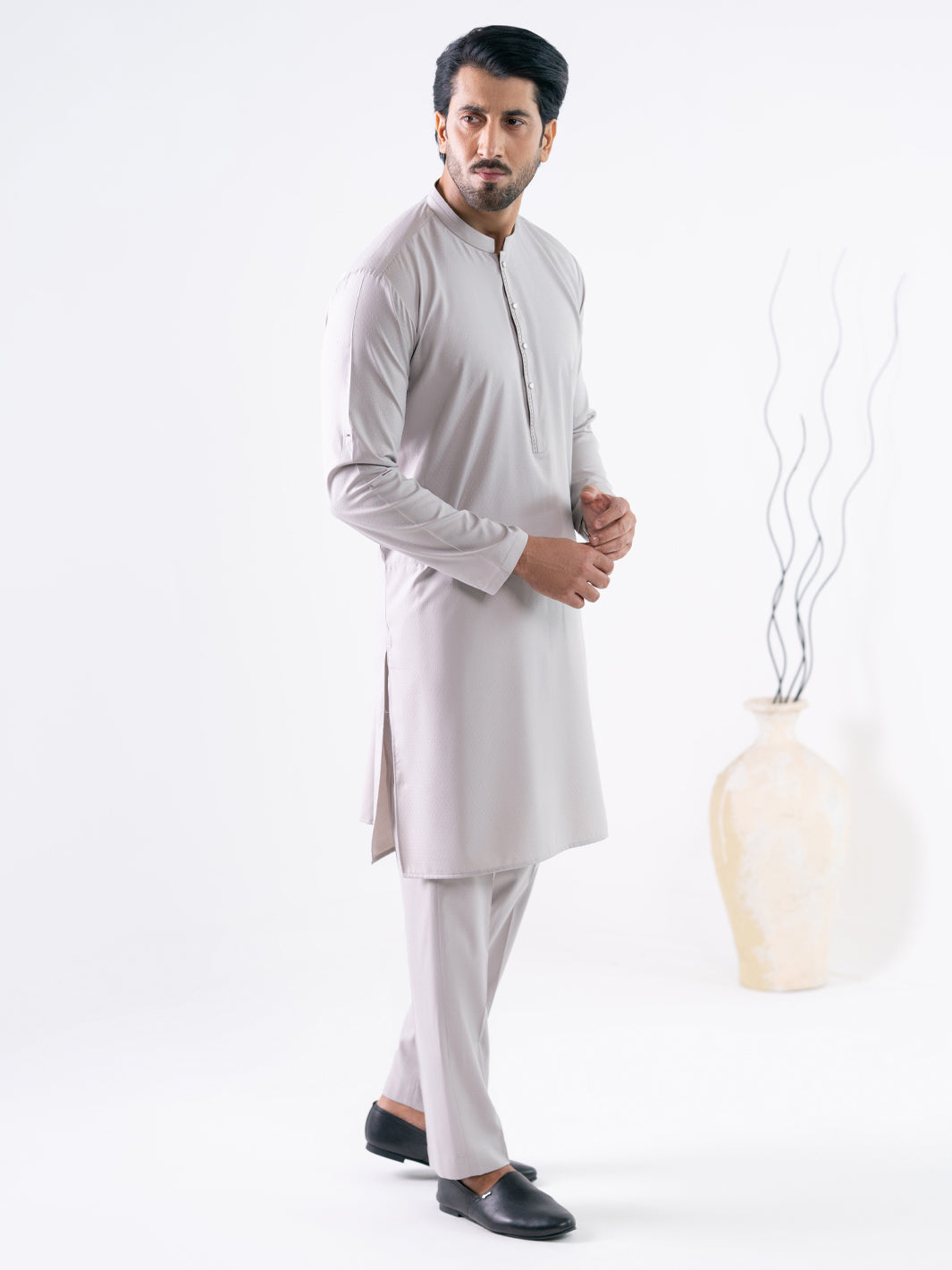 Ash Grey Cut & Sew Kurta Trousers - AL-KT-3338
