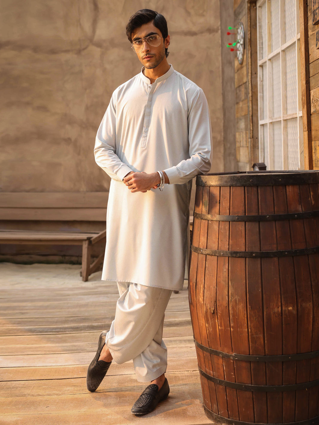 Light Blue Cut & Sew Kameez Shalwar  - Men Kameez Shalwar | ALMIRAH