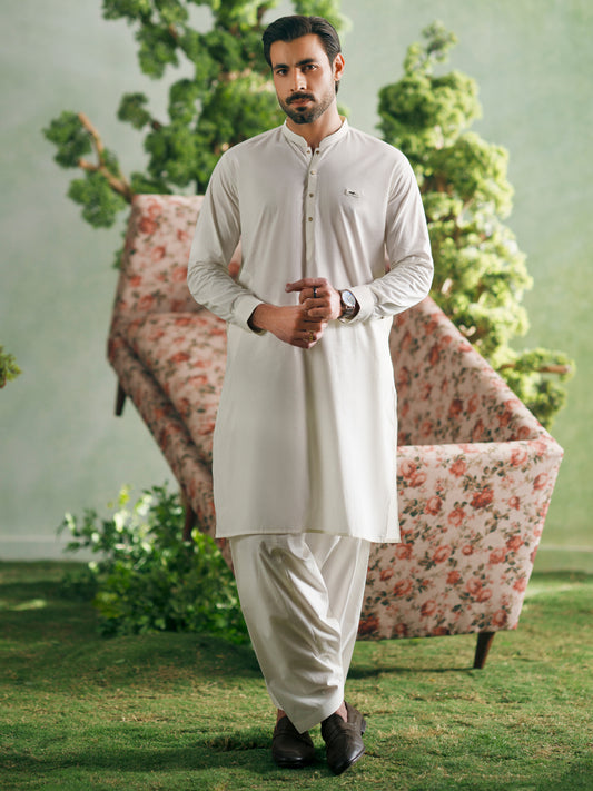 Off White Cotton Cut & Sew Kameez Shalwar - AL-KS-3335