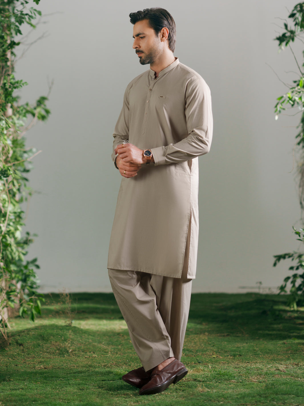 Beige Cotton Cut & Sew Kameez Shalwar - AL-KS-3336