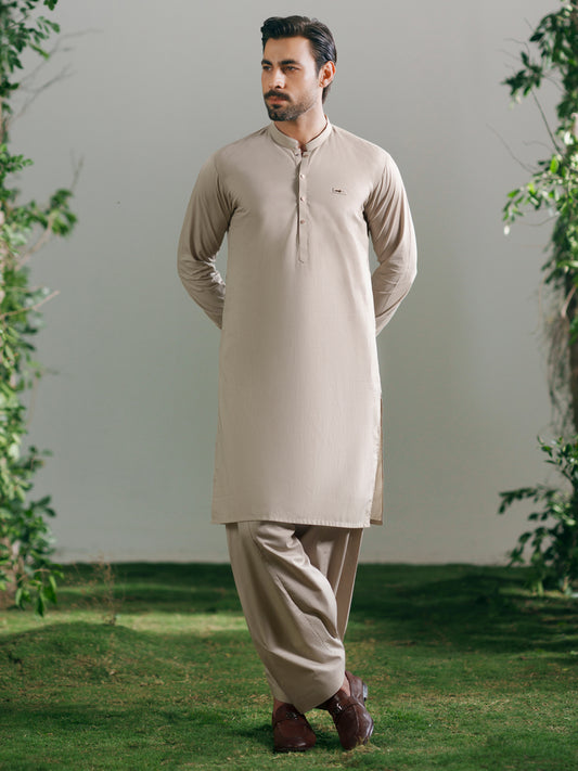 Beige Cotton Cut & Sew Kameez Shalwar - AL-KS-3336