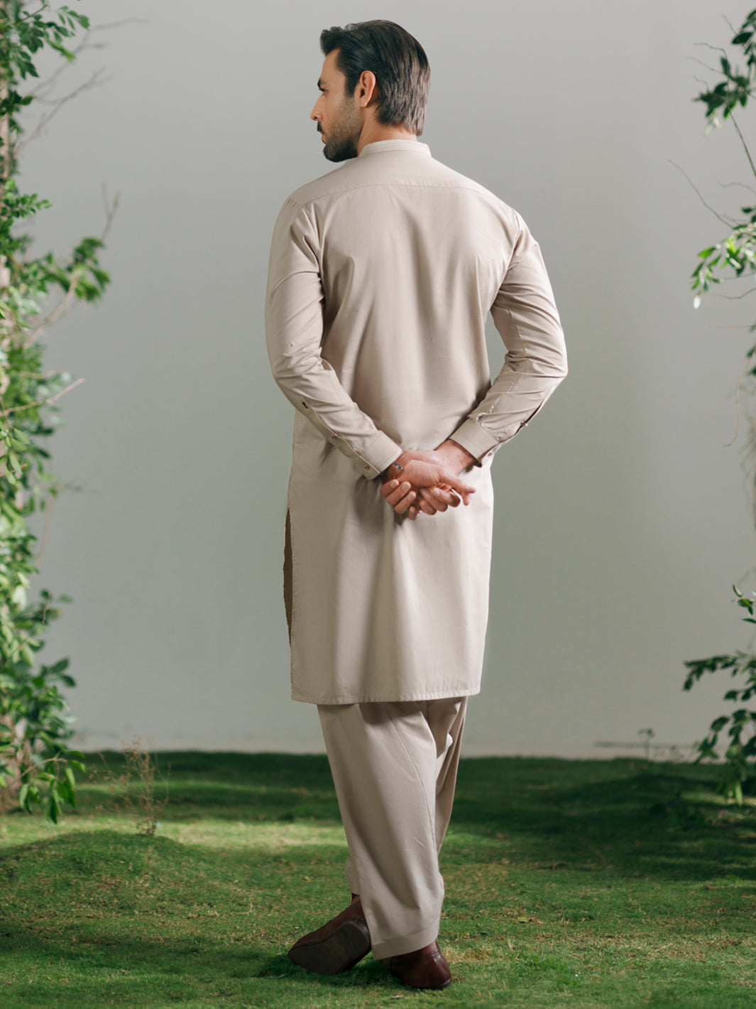 Beige Cotton Cut & Sew Kameez Shalwar - AL-KS-3336