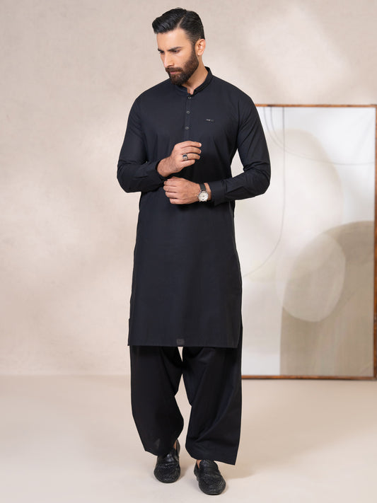 Black Cotton Cut & Sew Kameez Shalwar - AL-KS-3339