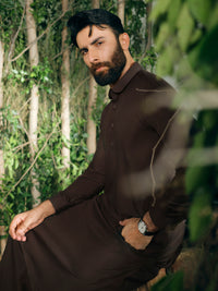 Brown Semi-Formal Kameez Shalwar - AL-KS-3343A