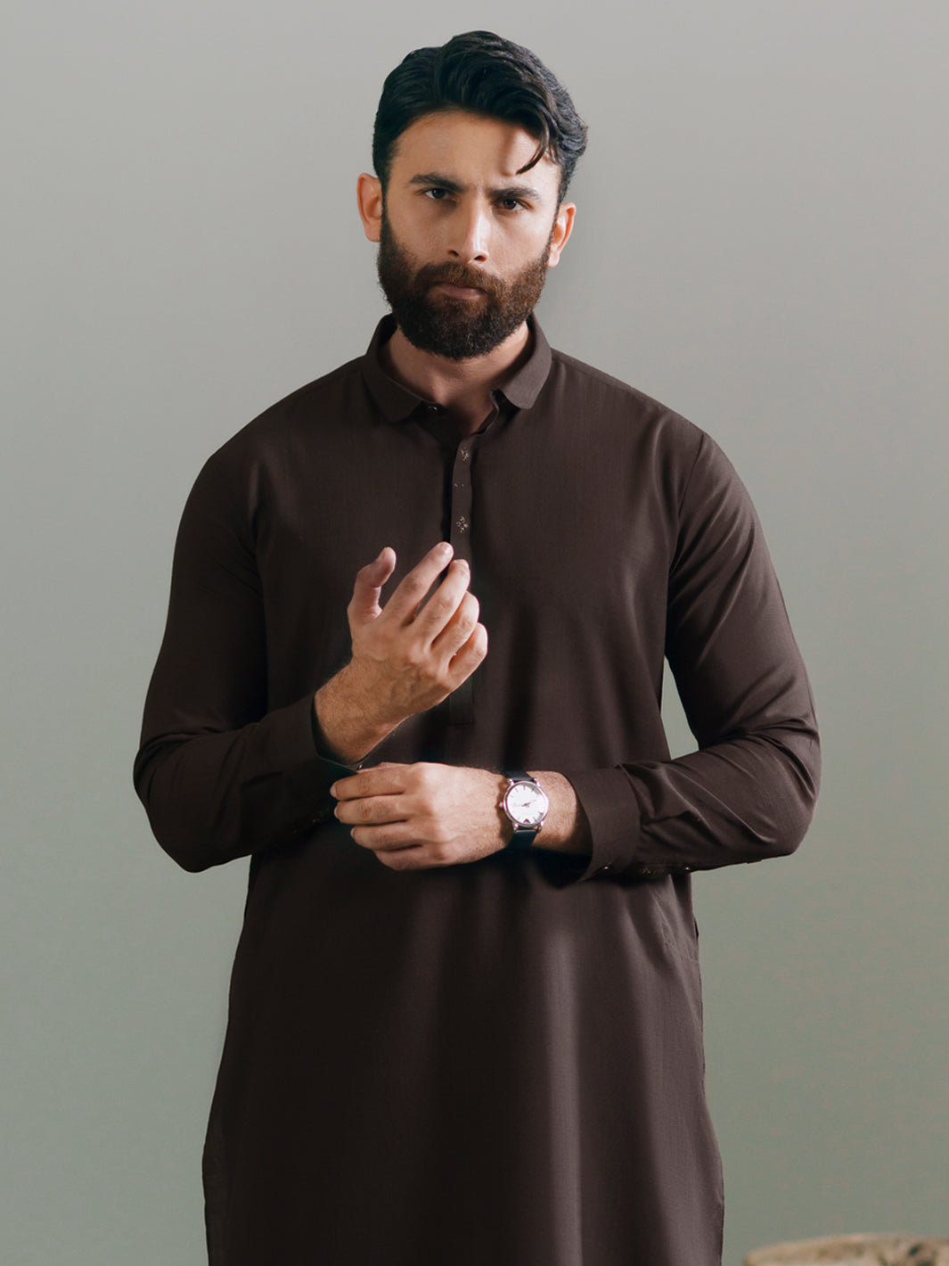 Brown Semi-Formal Kameez Shalwar - AL-KS-3343