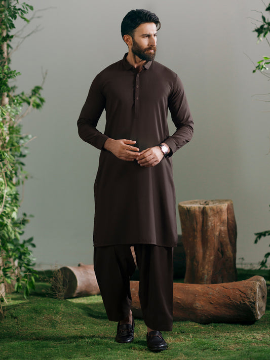 Brown Semi-Formal Kameez Shalwar - AL-KS-3343A