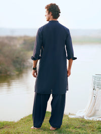 Navy Blue Cut & Sew Kameez Shalwar - AL-KS-3344