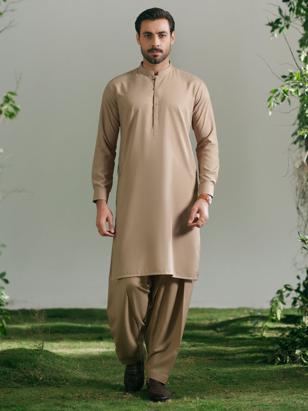 Beige Cut & Sew Kameez Shalwar - AL-KS-3346