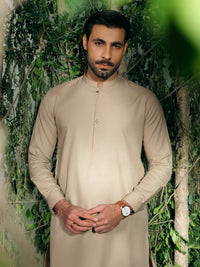 Beige Cut & Sew Kameez Shalwar - AL-KS-3346