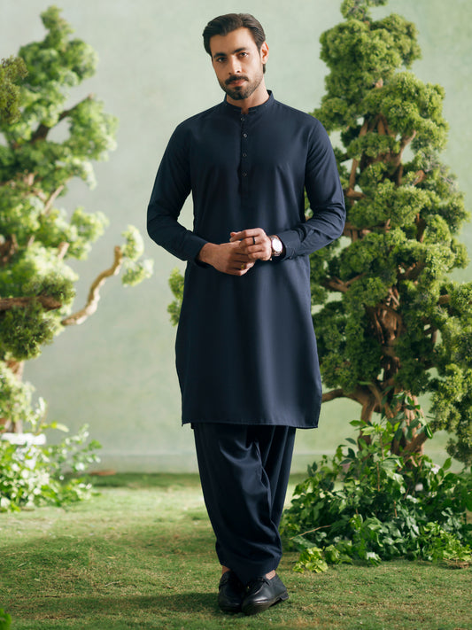 Navy Blue Cut & Sew Kameez Shalwar - AL-KS-3349