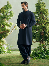 Navy Blue Cut & Sew Kameez Shalwar - AL-KS-3349
