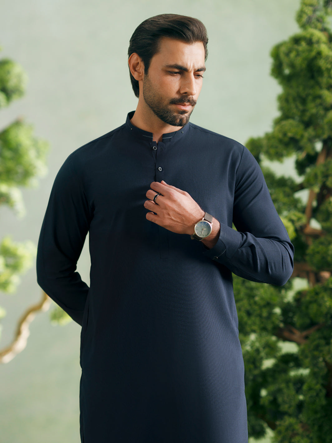 Navy Blue Cut & Sew Kameez Shalwar - AL-KS-3349