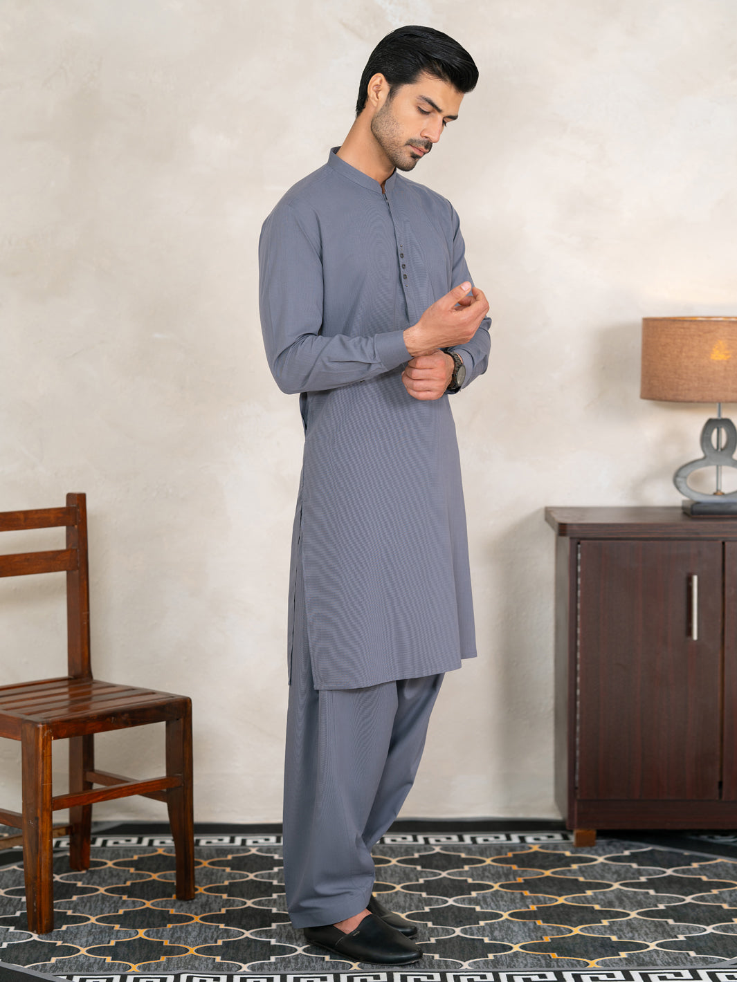 Grey Plain Kameez Shalwar - AL-KS-3351