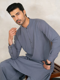 Grey Plain Kameez Shalwar - AL-KS-3351