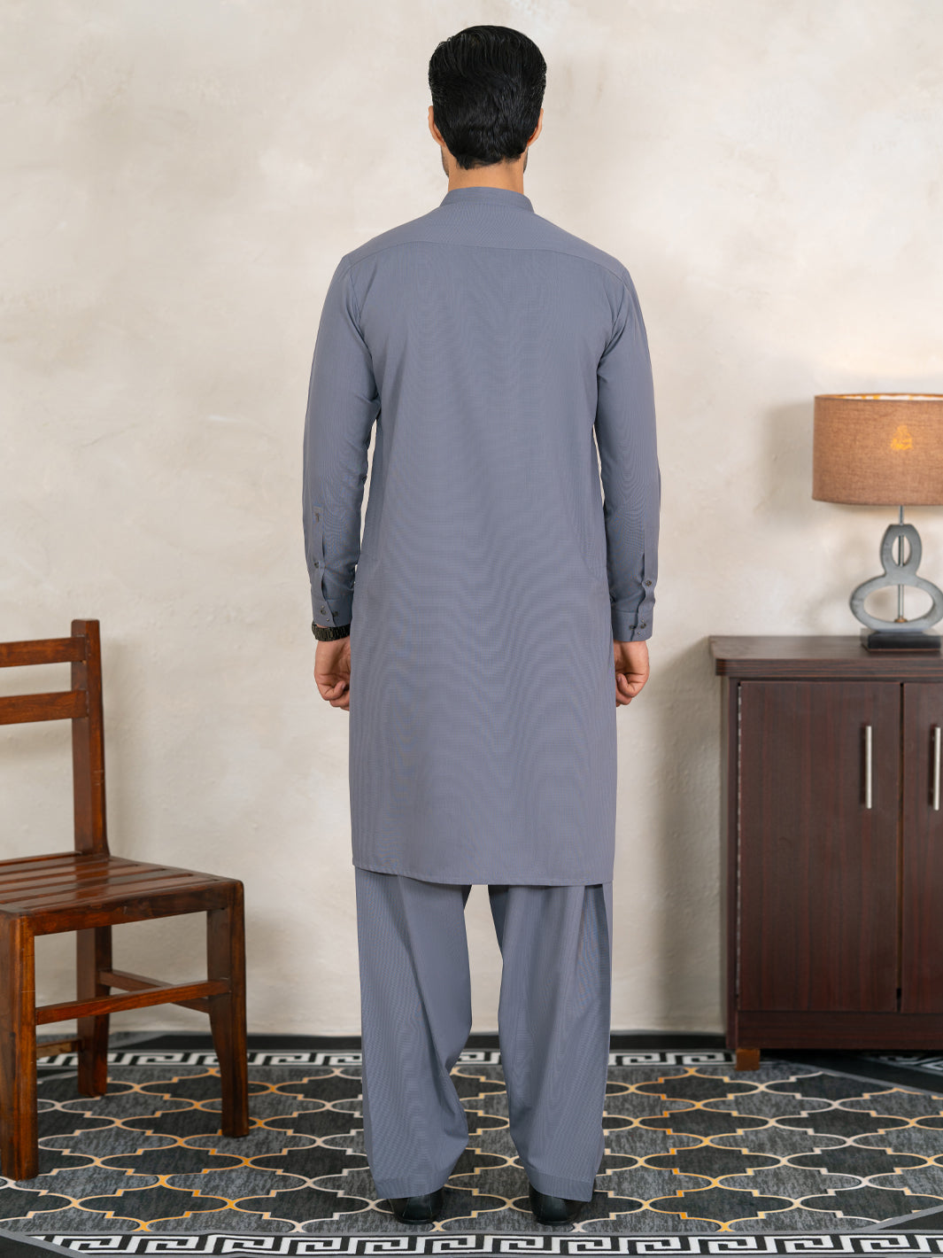 Grey Plain Kameez Shalwar - AL-KS-3351