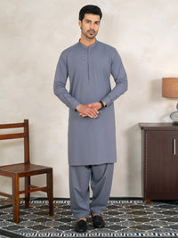 Grey Plain Kameez Shalwar - AL-KS-3351