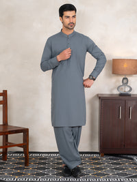 Bluish Grey Cut & Sew Kameez Shalwar - AL-KS-3354