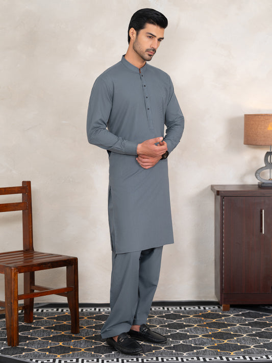 Bluish Grey Cut & Sew Kameez Shalwar - AL-KS-3354A