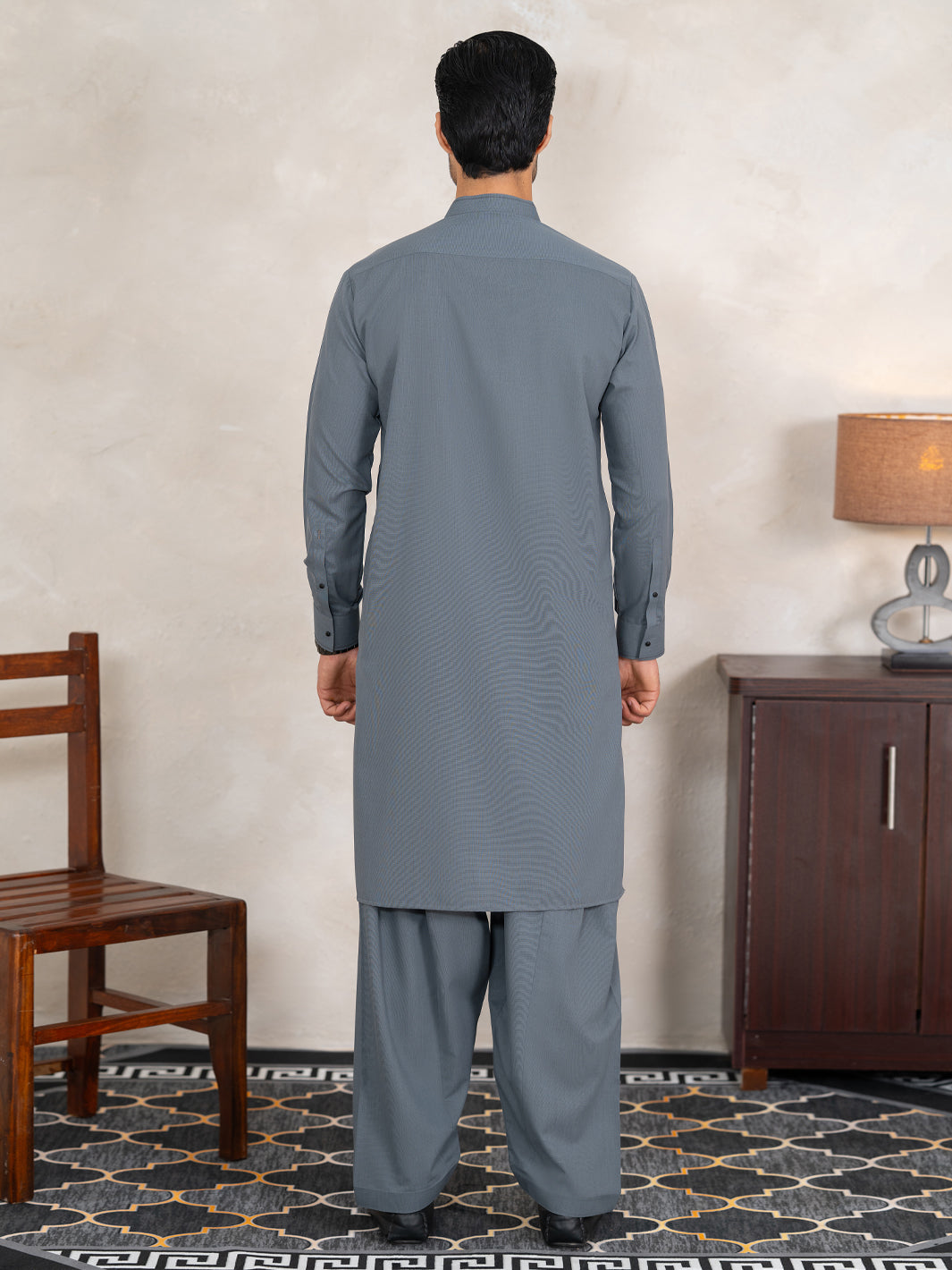 Bluish Grey Cut & Sew Kameez Shalwar - AL-KS-3354A