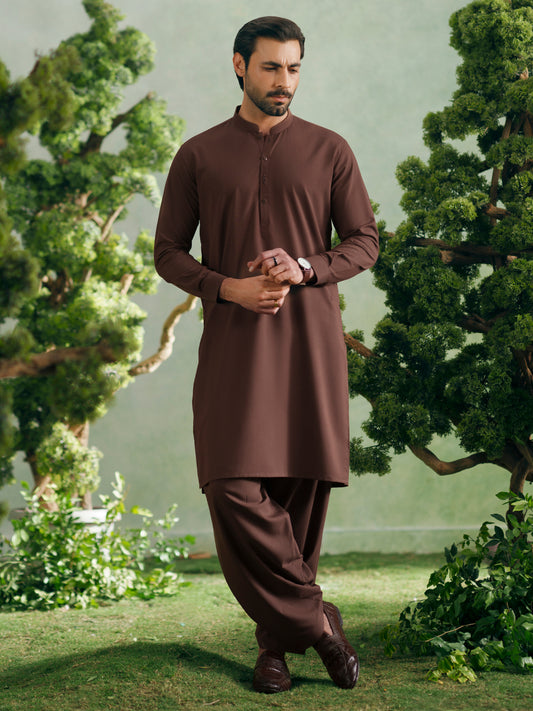 Brown Plain Kameez Shalwar - AL-KS-3355