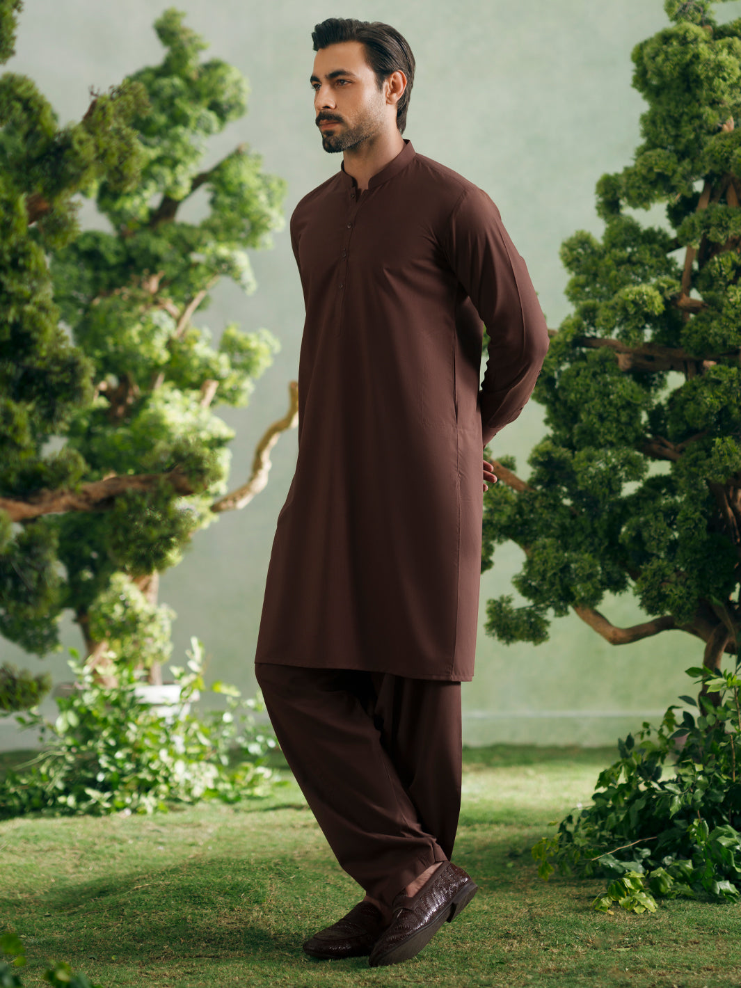 Brown Plain Kameez Shalwar - AL-KS-3355
