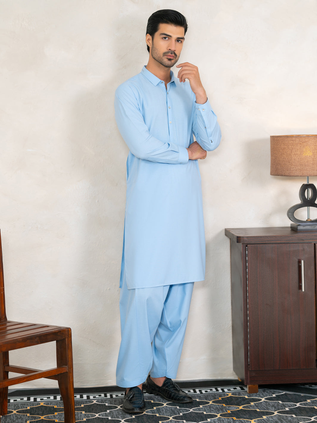Light Blue Cuts & Sew Kameez Shalwar - AL-KS-3357